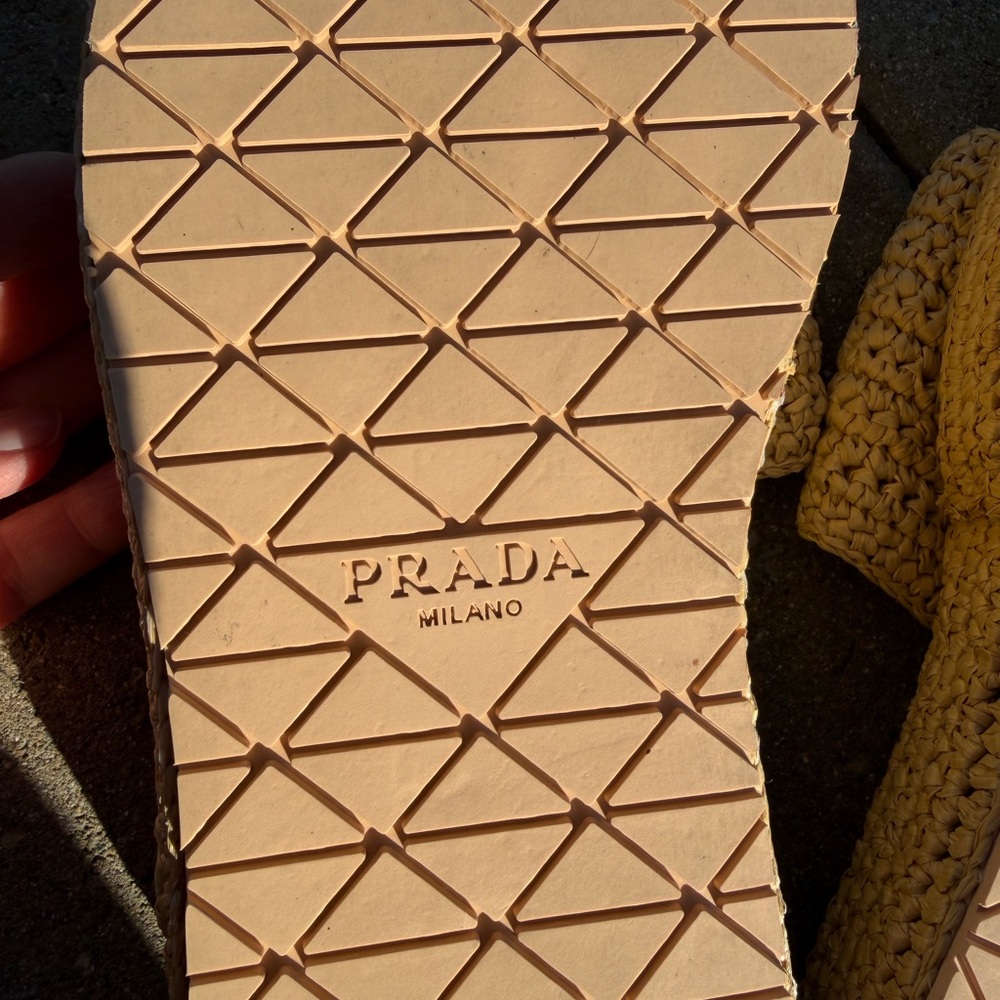 Prada Tan Woven Platform Slide Sandals - Picture 7 of 9